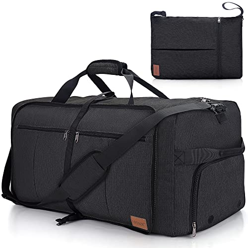120L Foldable Collapsible Waterproof Travel Duffel Bag for Men and Women | with Shoe Compartment, Black, 34" Duffle for Weekender Gym Sport, Tear Resistant - color: Black, size: 120L