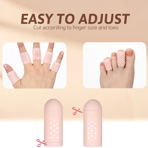 12 Pcs Gel Finger Cots with Air Holes, Breathable Silicone Finger Protectors Fingers Gloves Covers Bandages Thumb Nail Tips Protector Caps for Wound Healing Cracking Arthritis Toe Fingers Pain Relief