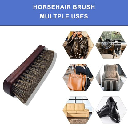 2-Pack Shoe Brush, Horsehair Brush & Boar Bristle Brush | 100% Pure Horsehair & Boar Bristle, Premium Beech Handle – Restores Shine While Deep Cleaning Leather, Boots & Sneakers - color: Yellow and Brown