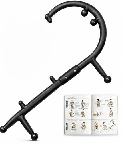Trigger Point Massage Cane for Back Neck Shoulder and Full Body Deep Tissue Massage Hook for Muscle Knots, Ergonomic Self Massage Tool for Hard-to-Reach Areas, Lightweight Portable, FSA-HSA Eligible - color: Black