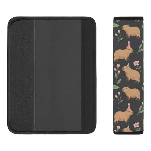 2 Pack Universal Fit Seat Belt Cover for Child, Stroller Pushchair High Chair, Cute Capybara Animal Floral Black Automotive Seat Belt Protector, Pressure Relief - color: Pattern 323