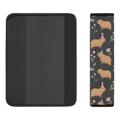 2 Pack Universal Fit Seat Belt Cover for Child, Stroller Pushchair High Chair, Cute Capybara Animal Floral Black Automotive Seat Belt Protector, Pressure Relief - color: Pattern 323