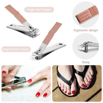 Geosar 50 Set 8 in 1 Travel Manicure Kit Bulk Professional Nail Clippers Pedicure Nail Care Tools Grooming Stainless Steel Set with Portable Travel Case, Gift for Valentine Men Women(Rose Gold) - color: Rose Gold