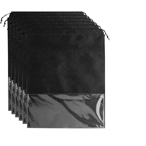 6 Pack Dust Bags for Purses and Handbags, Large Non-Woven Dustproof Drawstring Bags, Travel Shoe Bags, Purse Dust Bags for Storage with Transparent Slot - 19.6in X 23.6in, Black - color: Black, size: 19.6" X 23.6"