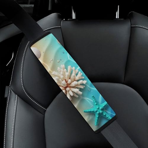 Universal Soft and Comfortable Blue Ocean Sea Shell Seat Belt Cover for Kids, Most Cars, 2 Piece Seat Belt Covers Cushion Shock Absorption - color: Pattern 1103