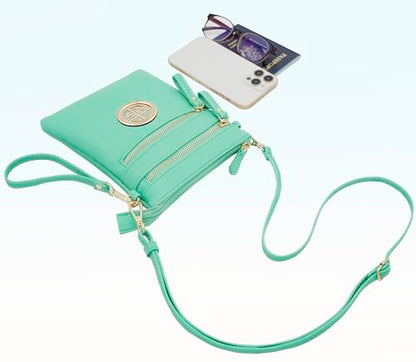 Solene Small Multi Zipper Pockets Crossbody Bag with Detachable Wristlet - color: Turquoise