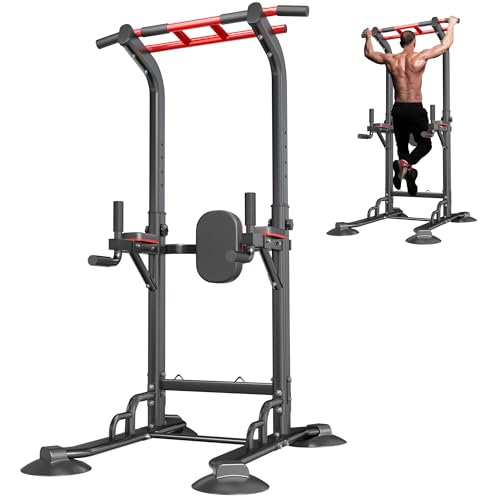 SogesGmae Power Tower Pull Up Rack Dip Station ,10 Adjustable Height Dip Stand Strength Training Free Standing Pull Up Bar for Home Gym Workout,Multi-Functional ,Black