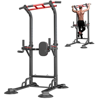 SogesGmae Power Tower Pull Up Rack Dip Station ,10 Adjustable Height Dip Stand Strength Training Free Standing Pull Up Bar for Home Gym Workout,Multi-Functional ,Black