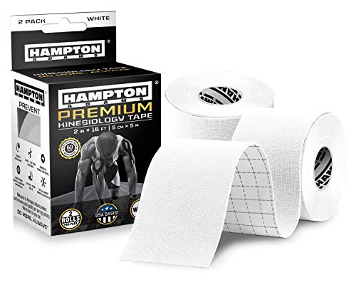 Hampton Adams | As Seen on Shark Tank | Elastic Kinesiology Tape (2-Pack) | Uncut Athletic Tape Supports & Protects Muscles Knees Shoulders & Plantar Fasciitis | Waterproof Hypoallergenic (White) - color: White, size: 2in x 16ft (2 Rolls)