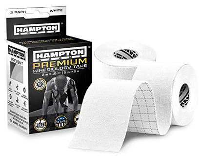 Hampton Adams | As Seen on Shark Tank | Elastic Kinesiology Tape (2-Pack) | Uncut Athletic Tape Supports & Protects Muscles Knees Shoulders & Plantar Fasciitis | Waterproof Hypoallergenic (White) - color: White, size: 2in x 16ft (2 Rolls)