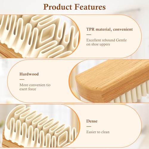 Suede Shoe Brush, 2-in-1 Cleaner with Rubber Brush Head(White) | Rubber Shoe Brush, Suede Eraser and Cleaner for Shoes, Jacket, Purse, Bags, Sofa with Wooden Handle