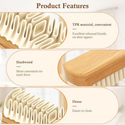 Suede Shoe Brush, 2-in-1 Cleaner with Rubber Brush Head(White) | Rubber Shoe Brush, Suede Eraser and Cleaner for Shoes, Jacket, Purse, Bags, Sofa with Wooden Handle