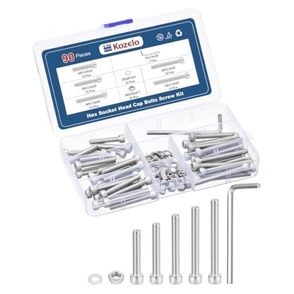 90pcs M5 Socket Head Cap Screws Bolts Nuts Assortment Kit - [M5x30/35/40/45/50mm] 304 Stainless Steel Allen Socket Drive for 3D Printer with Allen Wrench - size: M5x30/35/40/45/50mm