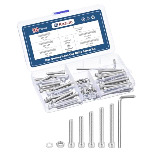 90pcs M5 Socket Head Cap Screws Bolts Nuts Assortment Kit - [M5x30/35/40/45/50mm] 304 Stainless Steel Allen Socket Drive for 3D Printer with Allen Wrench - size: M5x30/35/40/45/50mm