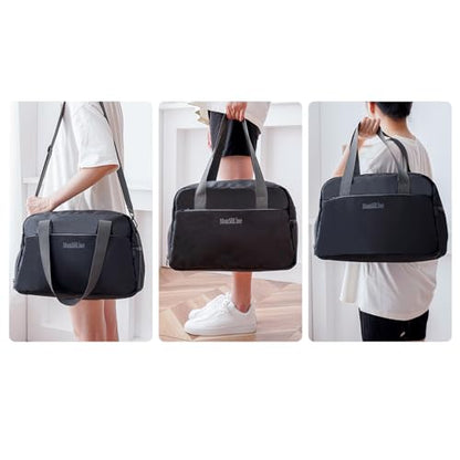 Gym Bag for Women Men with Shoe Compartment, Waterproof Small Duffle Bag for Travel, Sports, Weekend Lightweight Carry on Tote Bag, Black, 27L - color: Black