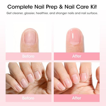 Gellen Nail Care Kit with 10PCS Manicure Tools: Nail Strengthener Sakura | 2Pcs Nail File & Buffer 100/180, Cuticle Pusher Pen, Cuticle Oil & Remover, Fork | Nail Clipper & Brush