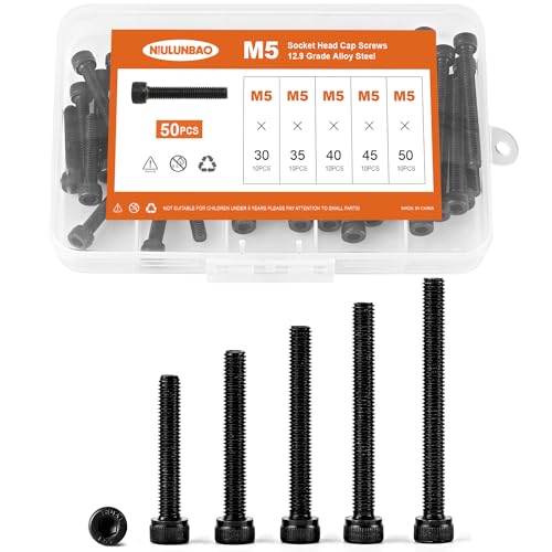 M5 x 30mm 35mm 40mm 45mm 50mm Hex Socket Head Cap Screws Bolts, 12.9 Grade Alloy Steel, Black Oxide Finish, Allen Socket Drive, Metric Machine Fully Threaded, Assortment Kit 50PCS - size: M5 x 30/35/40/45/50mm (50PCS)