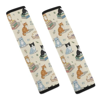 Universal Fit Seat Belt Shoulder Pad for Kids, Car Seats Pushchair Strollers High Chair Pushchair, 1 Pair Cat Books Automotive Seat Belt Protector - color: Pattern 684
