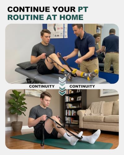 Trideer Non-Elastic Stretching Strap with Loops for Physical Therapy & Rehab, Knee Hip Leg ROM Post-Surgery, Yoga Strap for Stretching, Leg Lifter Strap Mobility Aid, Hamstring Calf Back - color: Black