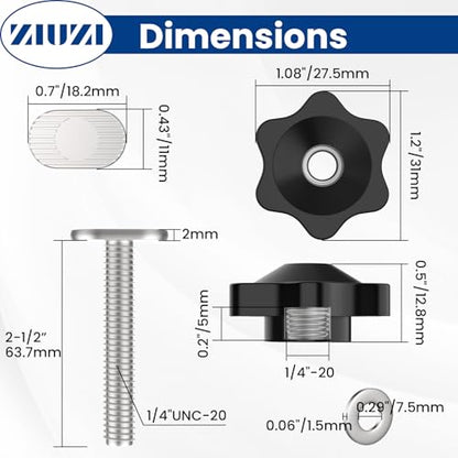 10 Sets of 1/4"-20 T Track Knob Kit, Star Knobs Kit Include 1/4-20 Threaded Bolt 2-1/2" Length with Washers, T Track Accessories for Woodworking Jigs and Fixtures - size: 1/4"-20 inch 10 Sets, 2-1/2" Length
