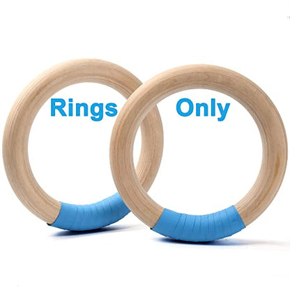 Wood Gymnastic Rings with Adjustable Number Suspension Trainer Straps with Cam Buckle 15ft Olympic Rings 32/28mm Heavy Duty 1543/992lbs for Pull Up Bar Workout Exercise Gym Hanging Rings Indoor - color: 28mm ring only(no straps)