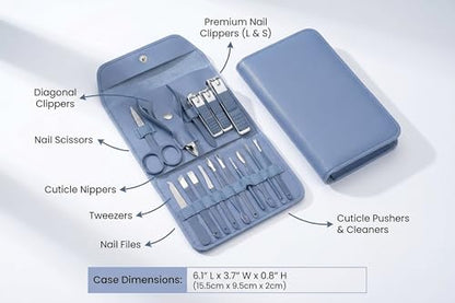 Nail Kit Clippers Pedicure Tools for Feet-Professional Travel Nail Kit 16pcs Grooming Kit Portable Case - color: 16 Blue Items