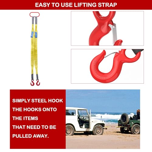 Lifting Slings Straps with Hooks, 3.3 Feet Two Leg Bridle Web Sling, 13227 Pounds Capacity, Polyester Webbing Purple Rigging Straps for Engines, Cranes, Hoists, Yellow, 10002