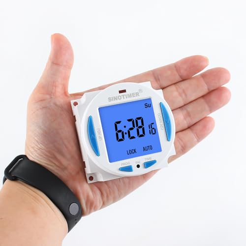 12V DC/AC TM628 Ultra LCD Display 7 Days Programmable Digital Timer Switch Second Interval with 4 Connecting Wires (Blue Backlights), Panel Mounted with Enclosure. - size: Input 12VDC