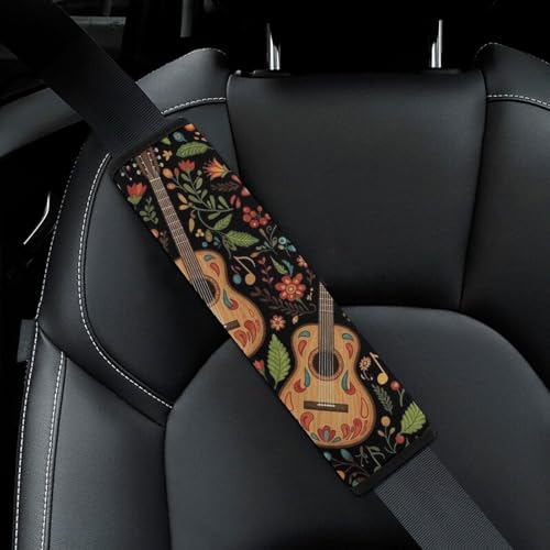 2 Pack Guitar Music Floral Car Seat Belt Pad Soft Padded Harness Pads Strap for Child, Car Seats Pushchair Strollers High Chair Pushchair, Anti-Slip Pad - color: Pattern 408