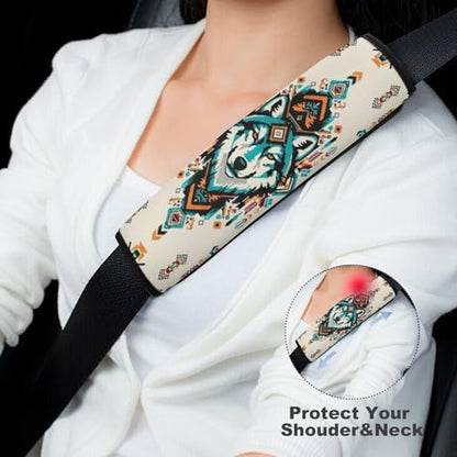 Universal Fit Aztec Navajo Wolf Seat Belt Shoulder Pad for Adult Use, Most Cars, 1 Pair Harness Pads Strap Anti-Slip Pad - color: Pattern 782