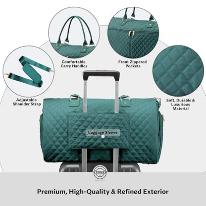 STOVER Women’s Convertible Garment Duffel Bag for Travel – 2-in-1 Carry-On Weekender/Overnight Tote - Wrinkle-Free Dresses, Suits & Clothes + Shoe Compartment & Bonus Toiletry Bag (Emerald Green) - color: Emerald Green