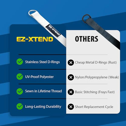 EZ-Xtend Premium D-Ring Strap with Loop for Rail Attachment of Standard Bimini Strap to Handrail - Stainless Steel D-Rings - Boat Accessories - 1 Pack (Black, 8 1/2 inches with D-Ring & Loop) - color: Black