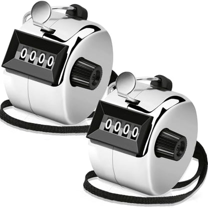 Decymis 2 Pack Clicker Counter, Metal Hand Tally Counter Clicker, Silver | 4 Digit Mechanical Palm Click Counter for Counting Numbers, Coaching, Sports Events