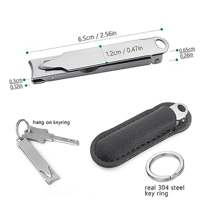 Ultra Thin Portable Fingernail Clipper Small Pocket Folding Nail Clippers, Wide Jaw Cutter with Keychain Curved Trimmer, Flip Open Brushed Finish (Small-Brushed) - size: Small