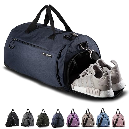 Fitgriff® Gym Bag for Men & Women with Shoe & Wet Compartment - Duffle Bag for Travel, Sports, Fitness & Workout - color: Navy Blue, size: 23 x 12 x 12″ (Medium)