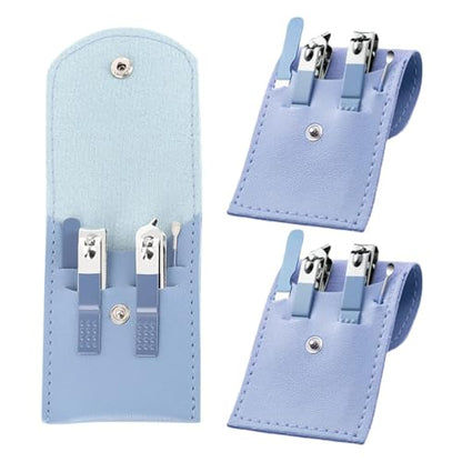 4 Pcs Stainless Steel Nail Care Kit Professional Manicure and Pedicure Tools Set with Compact Blue Leather Case - color: 4 Piece-blue