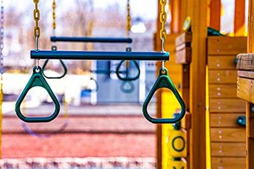 Eastern Jungle Gym Heavy-Duty Ring Trapeze Bar Combo | Large 20" Trapeze Swing Bar with Triangular Gymnastic Rings and Pinch-Free Coated Swing Chains 43" Long