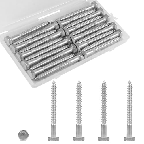 20 Pcs 1/4" x 2-1/2" Hex Head Lag Screws, 304 Stainless Steel Lag Bolts Hexagon Head Wood Screws Heavy Duty Large Screws for TV Mounts, Deck, Boat Repair - size: 1/4 x 2-1/2"(20 pcs)