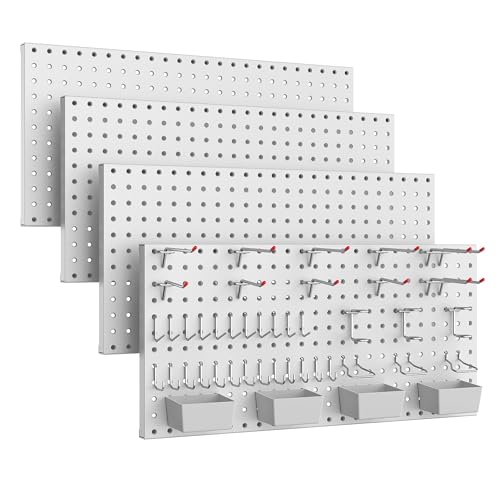 Pegboard Smith 48PCS Metal Pegboard Kit – 12"x24" Tool Storage Wall Organizer Pegboard with Hooks and Bins for Garage, Workshop, Kitchen, Office, and Craft Room (Gray) - color: Gray