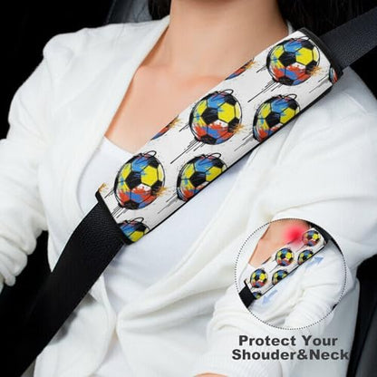 Universal Soft and Comfortable Car Seat Straps Shoulder Pads for Girls and Boys, Most Cars, 1 Pair Football Graffiti Soccer Harness Pads Strap Comfortable Driving - color: Pattern 288