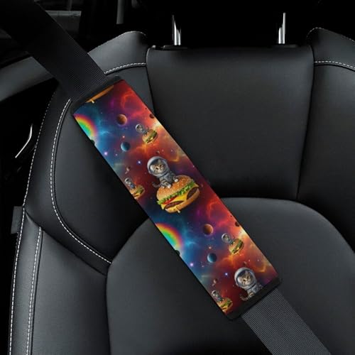 2 Piece Soft Padded Car Seat Belt Pad for Elderly Support, Stroller Pushchair High Chair, Space Astronaut Galaxy Hamburger Cat Shoulder Harness Cover, Shock Absorption - color: Pattern 551