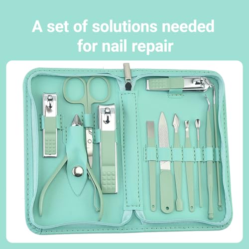 12 in 1 Travel Manicure Set, Mens Grooming kit Women Nail Manicure Kit, Manicure Pedicure Kit Manicure Set Professional Gift for Family Friends Elder - color: Green