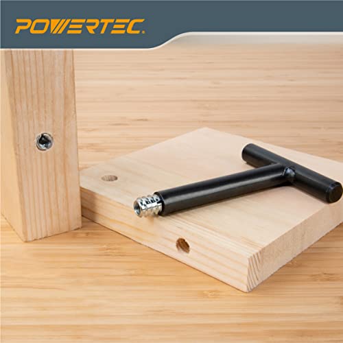 POWERTEC 71813 3/8"-16 Threaded Insert Installation Tool Set | T-Wrench with 50-PC Zinc Plated Threaded Inserts for Wood Furniture | 3/8"-16 Internal Threads x 18mm Long - size: 3/8"-16, style: T Wrench + Threaded Insert