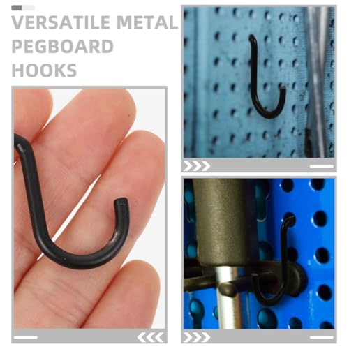 10 Pcs Black Iron Pegboard Hooks for Garage Tool Organizer Utility Pegboard Hangers for Wall Hanging Board Accessories Compatible with Store and Workshop