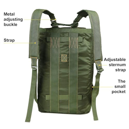 Military Tactical Backpack with Parachute Buckles, Nylon Daypack | Built for men and women for travel, outdoor hiking, camping, trekking, climbing, college, and daily carry - color: Green