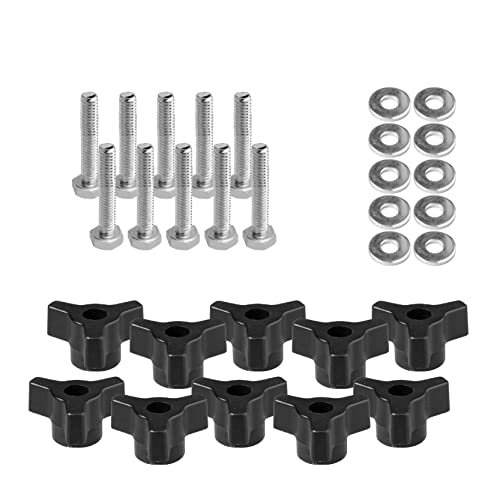 POWERTEC 71068 T Track Knob Kit with 1/4-20 by 1-1/2" Hex Bolts and Washers, Set of 10 T Track Bolts, T Track Accessories for Woodworking Jigs and Fixtures - size: 1/4"-20 Knob Kits, Set of 10