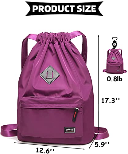 Peicees Waterproof Drawstring Sport Bag Lightweight Sackpack Backpack for Men and Women | Waterproof - color: Purple