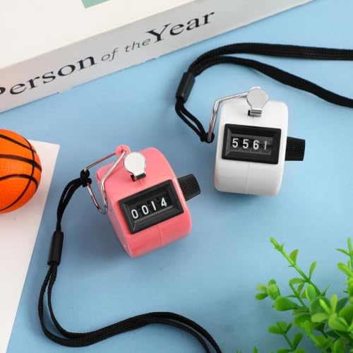 FEBSNOW 2 Pack Tally Counter Clicker 4 Digit Number for School Event | For Row Sport School Event Coaches, Mechanical 4 Digit Counting, Handheld People Clicker Counter - color: White Pink