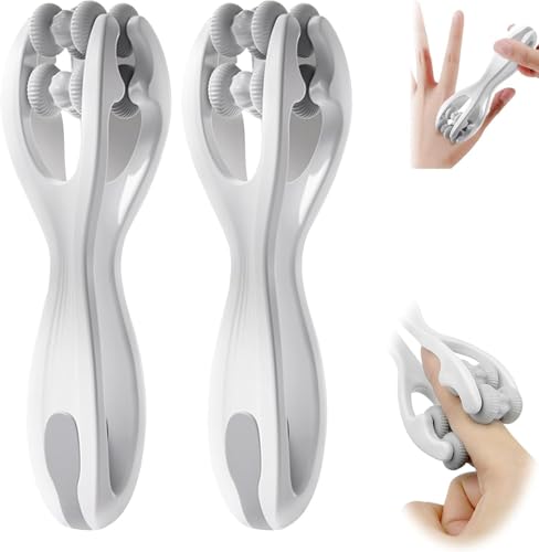 2pcs Finger Massager for Arthritis Pain Relief Manual Roller White | Hand Thumb Palm Foot Acupressure Massage Tools for Arthritis Massager Mothers Day Gift for Woman - color: White