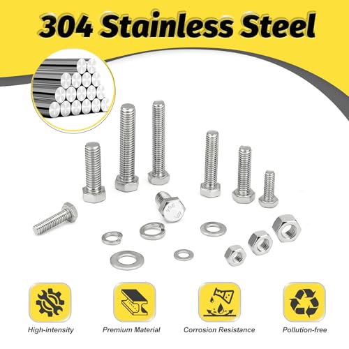 12 Sets 1/4-20x5 Bolt and Nut Set, Flat & Lock Washers Included,48PCS | 304 Stainless Steel 1/4-20 Bolt, Precision Fasteners Mechanical Assembly Equipment Repair & DIY - size: 1/4-20x5" 12sets